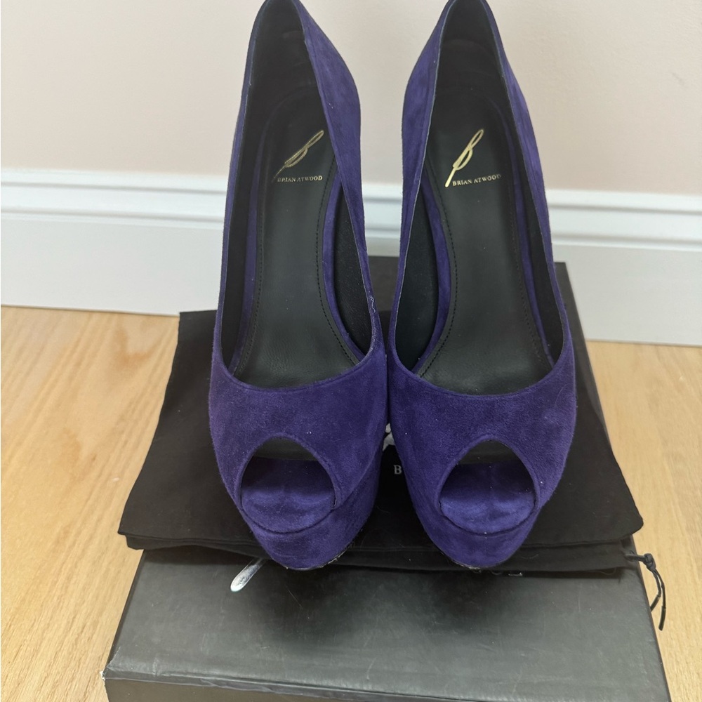 Brian Atwood Deep Purple Suede Heels
